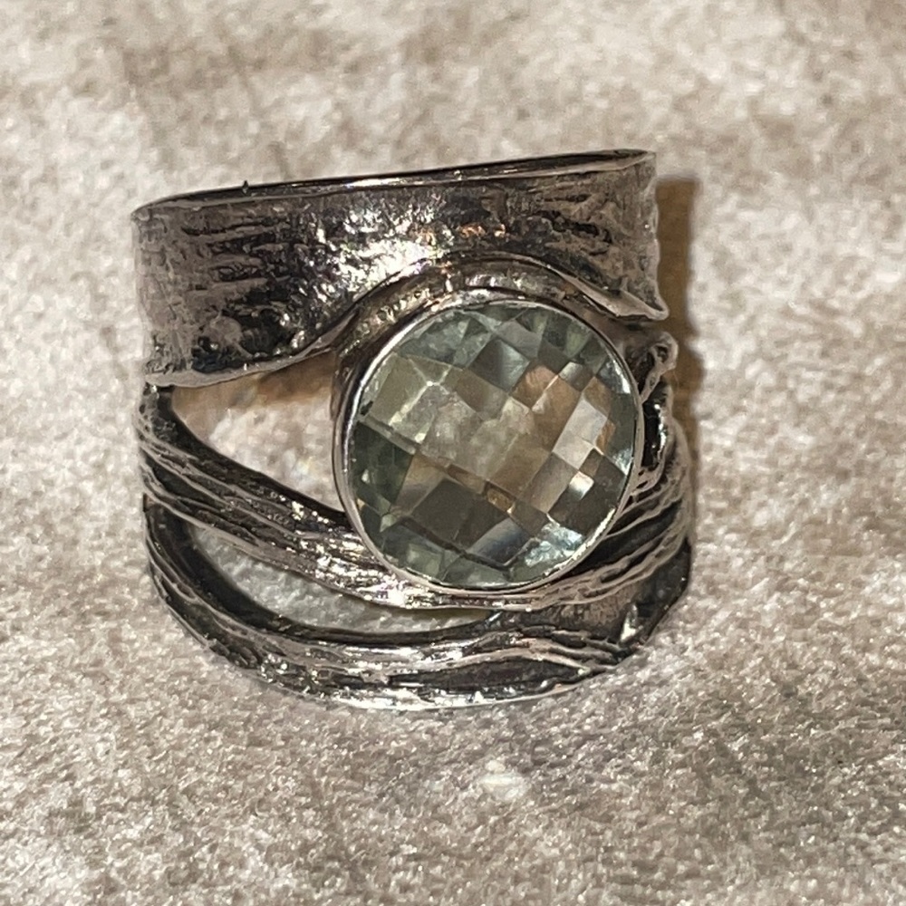 Genuine Prasiolite Green Amethyst Sterling Silver Cigar Band Ring Size 6